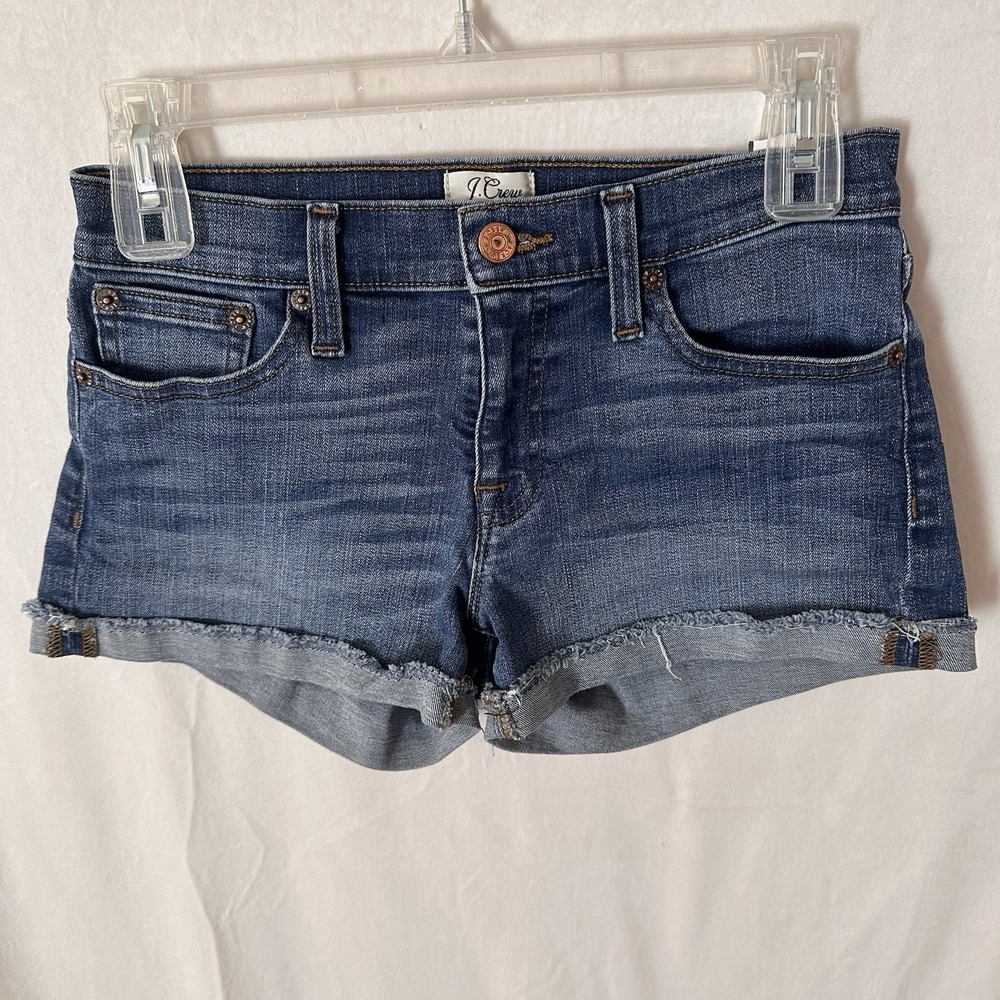 Women's J Crew Midrise Stretch Denim Jean Cuffed CutOff Shorts Size 25 Festival